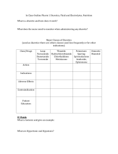 Pharm 1 Diuretics, Fluid, Electrolytes & Nutrition Class Outline