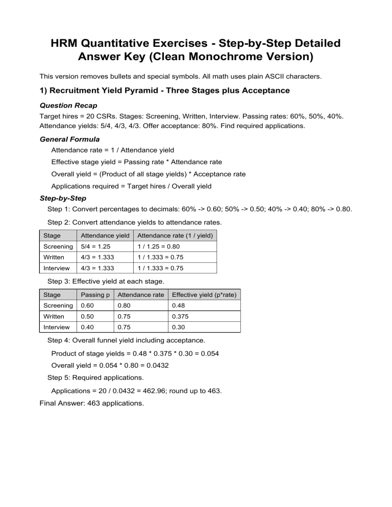 Hrr Answer Key HRM Quantitative Exercises: Step-by-Step Answer Key & Solutions