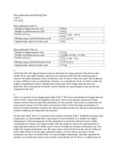 Recrystallization & Melting Point Lab Report: Benzoic Acid Analysis