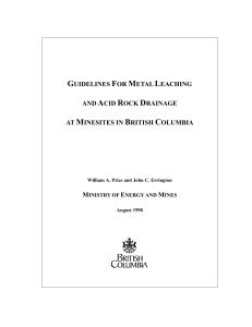 Guidelines for Metal Leaching & Acid Rock Drainage at BC Minesites