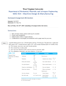 West Virginia University MAE 454 Homework 6 Solution - Fall 2025