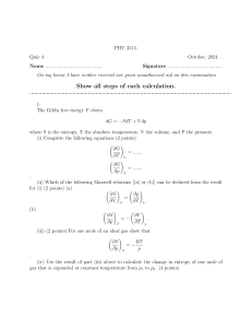 PHY 3513 Quiz 4: Gibbs Free Energy & Thermodynamics Problems