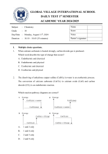 Grade 10 Chemistry Daily Test: Thermochemistry & Energy Changes