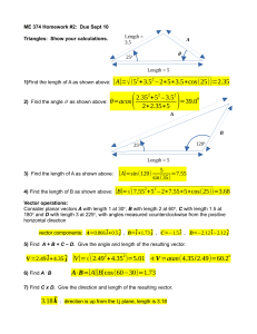 Triangle & Vector Homework: Lengths, Angles, Operations