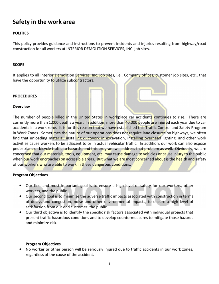 Work Zone Traffic Control Safety Policy