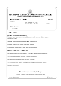 ZIMSEC A-Level Business Studies Specimen Paper 6025/2