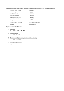 Inventory Control Calculations: EOQ, Order Point, Average & Max Inventory