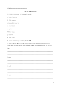 Year 9 Review Sheet: Natural & Water Resources