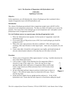 Lab 1: Magnesium & HCl Reaction - Hydrogen Gas Volume Experiment