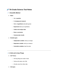 7th Grade Science Test Notes: Scientific Method, Cells, Genetics, Matter