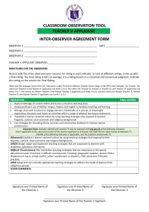 Teacher V Classroom Observation Tool | Inter-Observer Agreement Form
