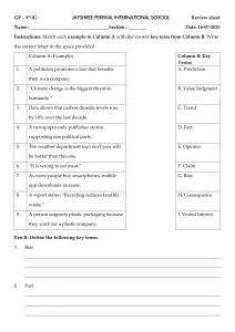 GP 9th IG Review Sheet: Fact, Opinion, Bias & Critical Thinking