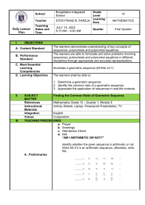Geometric Sequence Lesson Plan: Finding Common Ratio (Grade 10 Math)