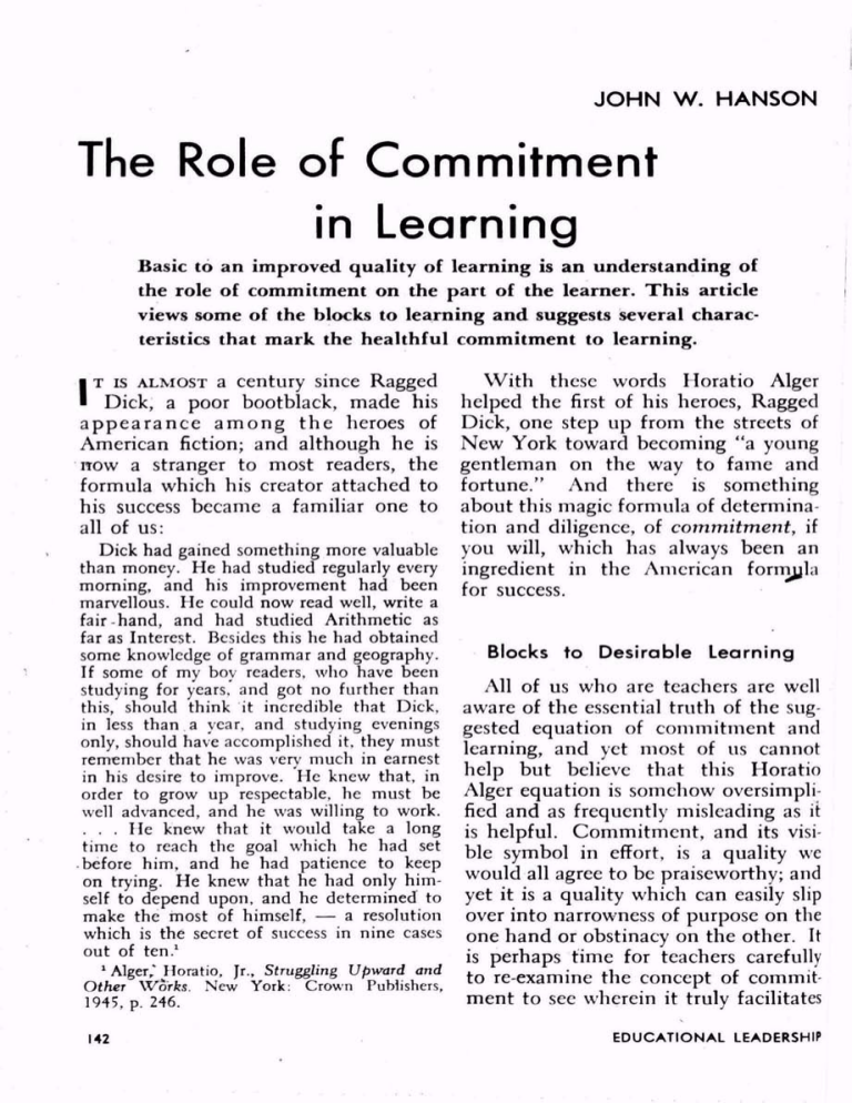 The Role of Commitment in Learning: Blocks & Healthful Approaches