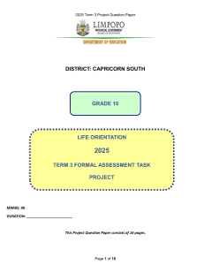Grade 10 Life Orientation Project Question Paper 2025: Teenage Pregnancy