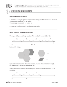 Grade 7 Algebra: Evaluating Expressions & Monomials Parent Guide