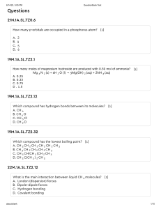 Chemistry Test Questions