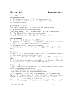 Physics 1302 Equation Sheet: Mechanics, E&M, Circuits, Waves