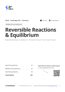Reversible Reactions & Equilibrium IGCSE Chemistry Questions