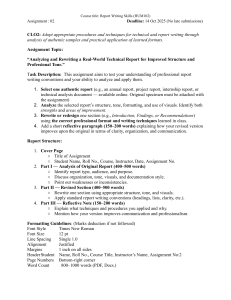 Report Writing Skills (HUM102) Assignment 2: Technical Report Analysis