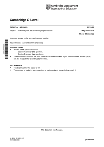 Cambridge O Level Biblical Studies 2035/22: Jesus in Synoptic Gospels Exam