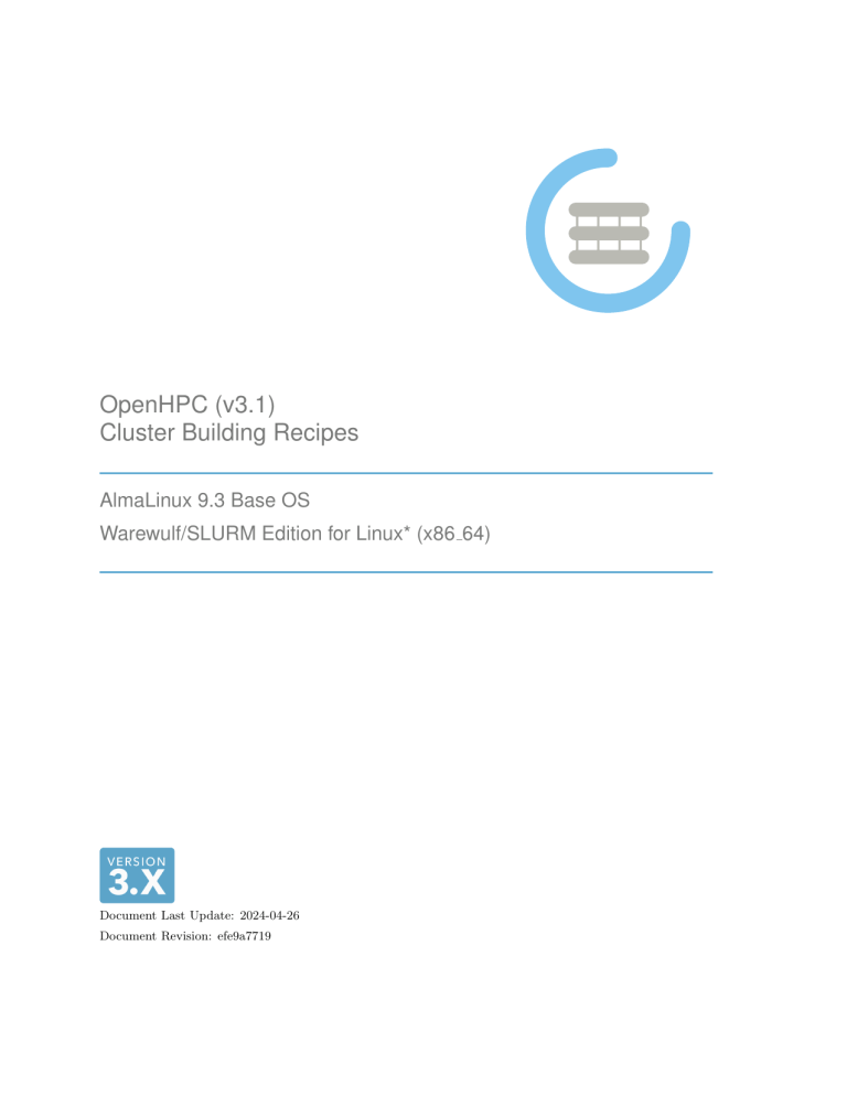 OpenHPC Cluster Install Guide: AlmaLinux, Warewulf, SLURM