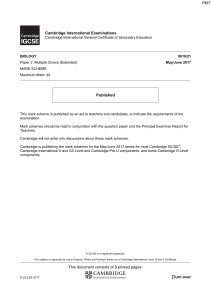 Cambridge IGCSE Biology 0610/21 Mark Scheme May/June 2017