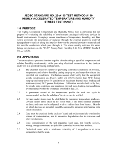 JEDEC A110 HAST Test Method: Highly-Accelerated Humidity Stress Test