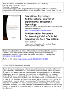 Assessing Children's Social Behaviours in Free Play: An Observation Procedure