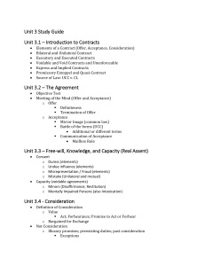 Unit 3 Contract Law Study Guide: Elements, Agreement, Remedies