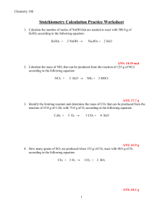 Stoichiometry Calculation Practice Worksheet