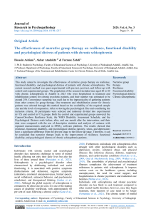 Narrative Therapy for Schizophrenia: Resilience & Distress
