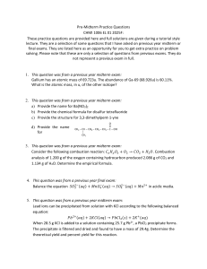 Chemistry Midterm Practice Questions - CHMI 1006 EL 01 2025F
