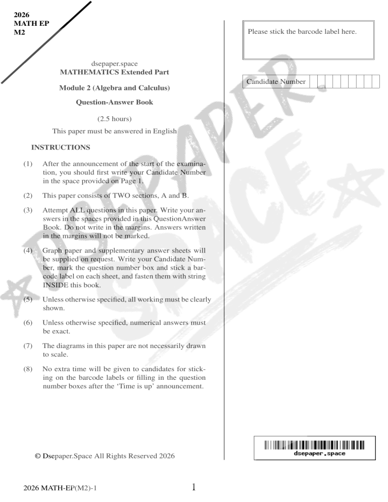 Math Extended Part M2 Question-Answer Book