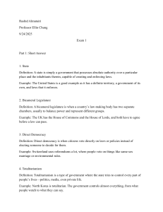 Political Science Exam: Autocracy & Government Types
