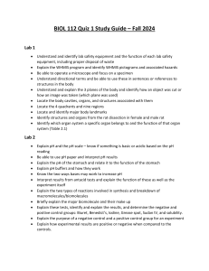 BIOL 112 Quiz 1 Study Guide - Biology Lab Topics & Concepts