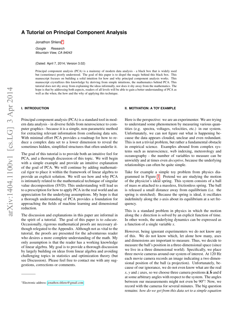 Tutorial on Principal Component Analysis