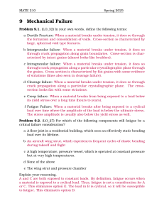 Mechanical Failure Exam: Material Science, Spring 2025