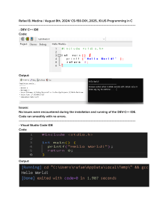 C Programming IDE Experience: DEV C++ vs. Visual Studio Code