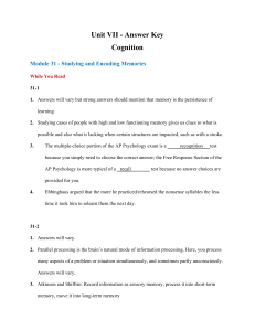 Psychology: Memory Encoding Answer Key
