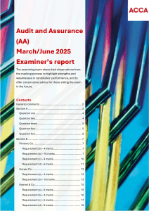Audit & Assurance (AA) March/June 2025 Examiner's Report - ACCA