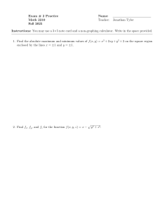 Math 2210 Exam 2 Practice: Multivariable Calculus Problems