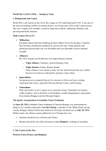 World War I (1914-1918) Summary Notes: Causes, Course, Aftermath