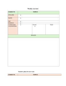 Weekly Overview & Tentative Plans for School Subjects