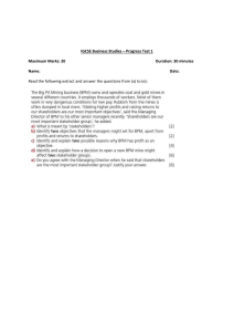 IGCSE Business Studies Test: Stakeholders & Objectives