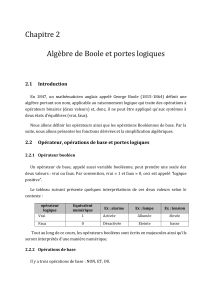 Chapitre 2 : Alg&egrave;bre de Boole et portes logiques