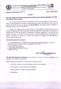 Haryana Roadways Bus Pass Notice - J.C. Bose University