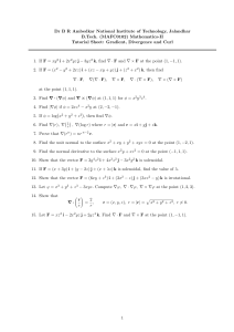 Gradient, Divergence, Curl Tutorial Sheet - NIT Jalandhar Mathematics-II