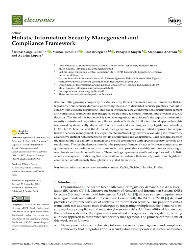 Holistic Information Security Management & Compliance Framework