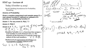 STAT 241 Lecture 18: Probability Axioms & Random Variables